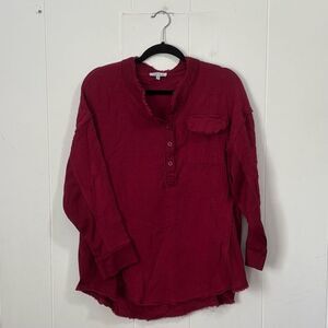 White Birch Red Gauze Henley Medium